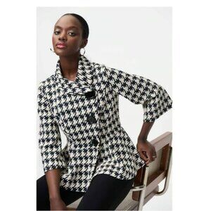 Ali Miles Black & White Houndstooth Button-Up Coat Blazer Sz Small Preppy Flowy